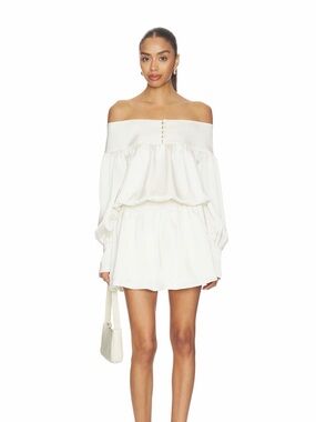 Line & Dot Off-the-shoulder Mini Dress - Cream